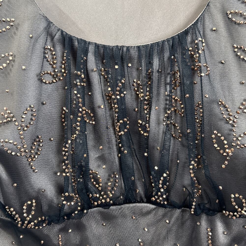 Another Thyme 5X Brown Beaded Mesh Babydoll Tank Top Y2K Evening Party Plus Size - Picture 3 of 10